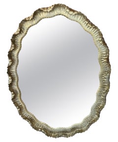 Venetian Italian Gold Gilt Wood Gesso Scalloped Ruffle Oval Wall Mirror