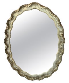 Venetian Italian Gold Gilt Wood Gesso Scalloped Ruffle Oval Wall Mirror 