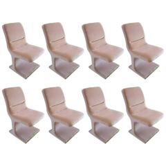 Set of Eight Vintage Hollywood Regency Pink and Brass Cantilever Side Chairs