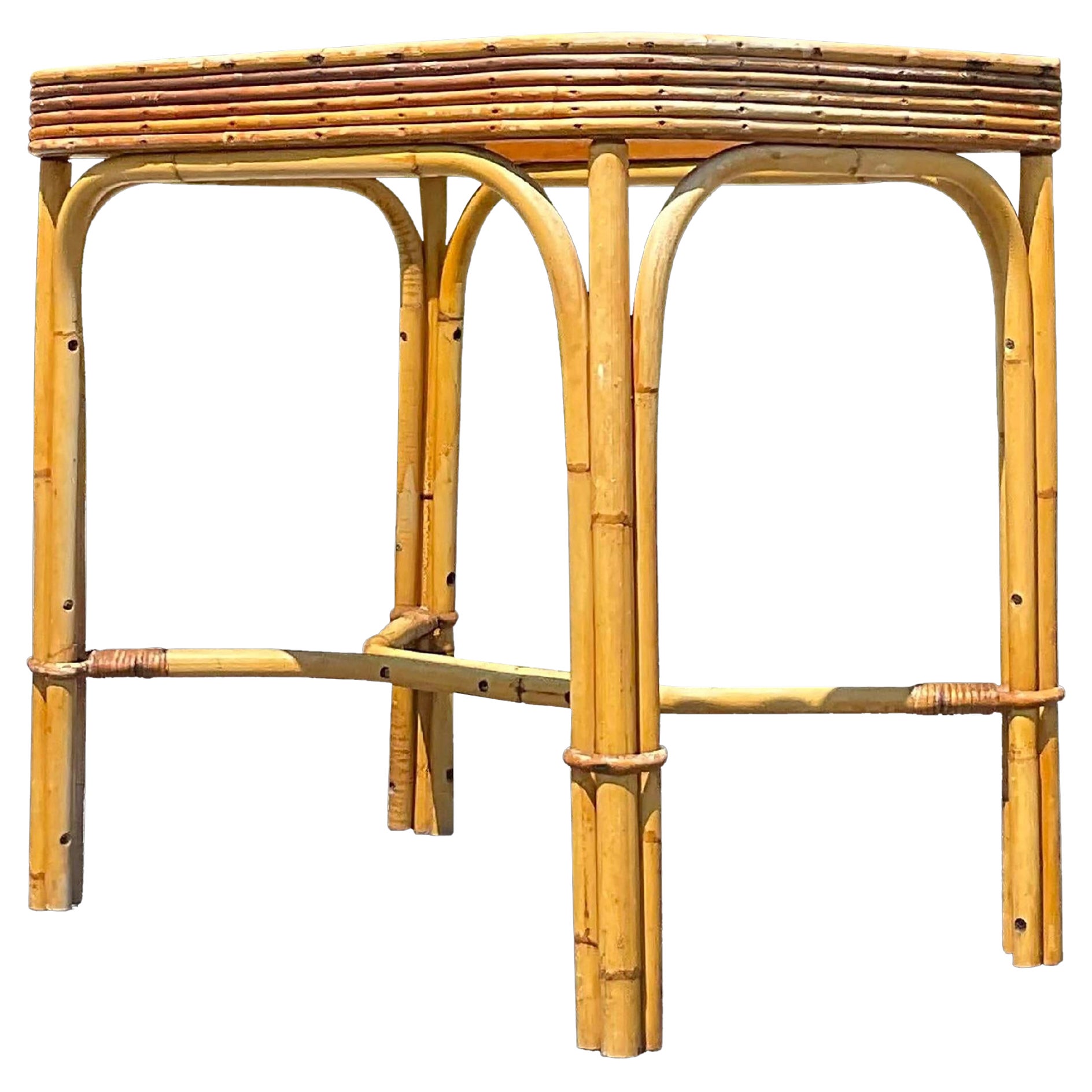 Mid 20th Century Vintage Coastal Stacked Rattan Console Table