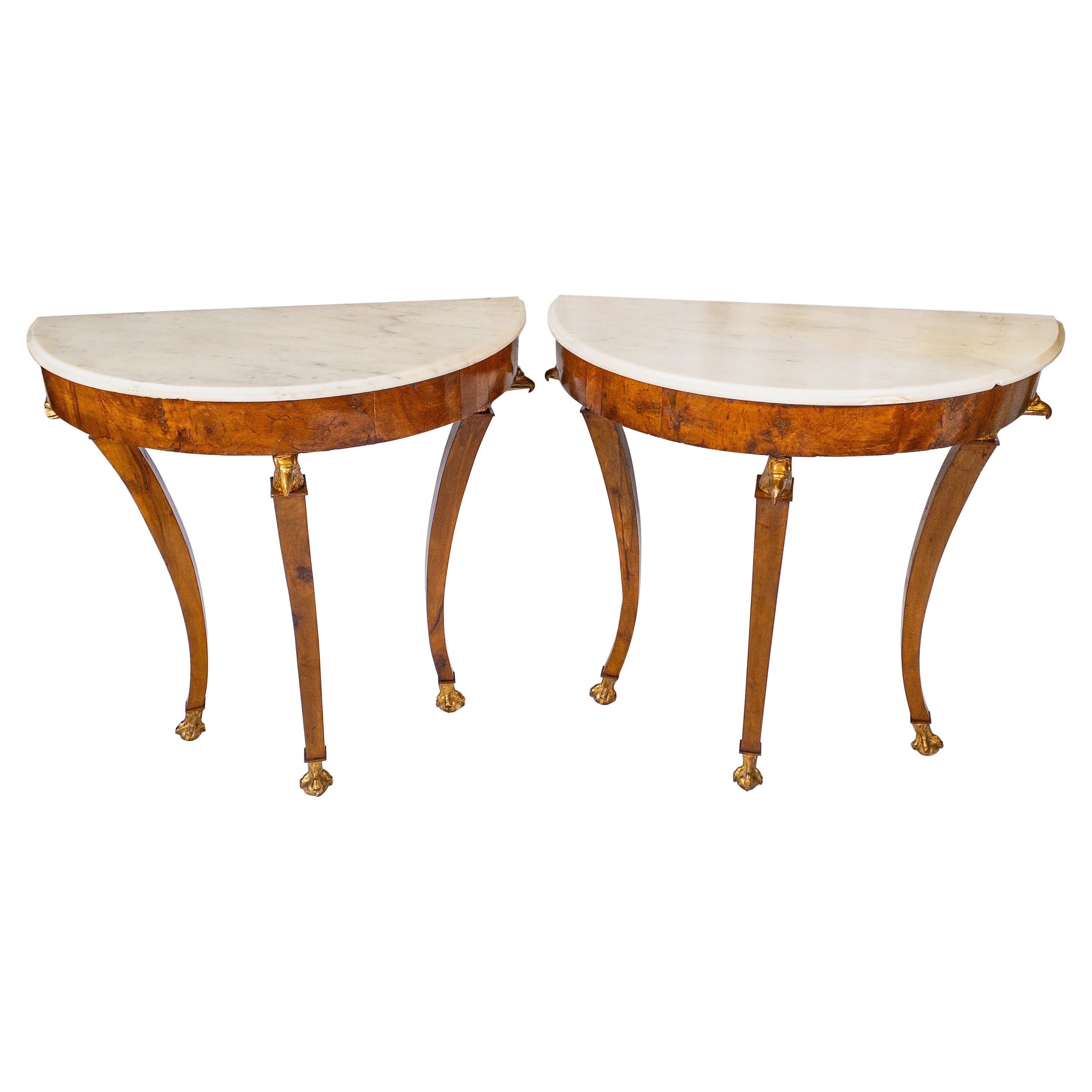 Pair of 18th Century Italian Marble Top Demi-lune Tables