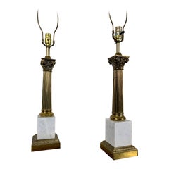 Vintage Brass and Marble Corinthian Column Lamps