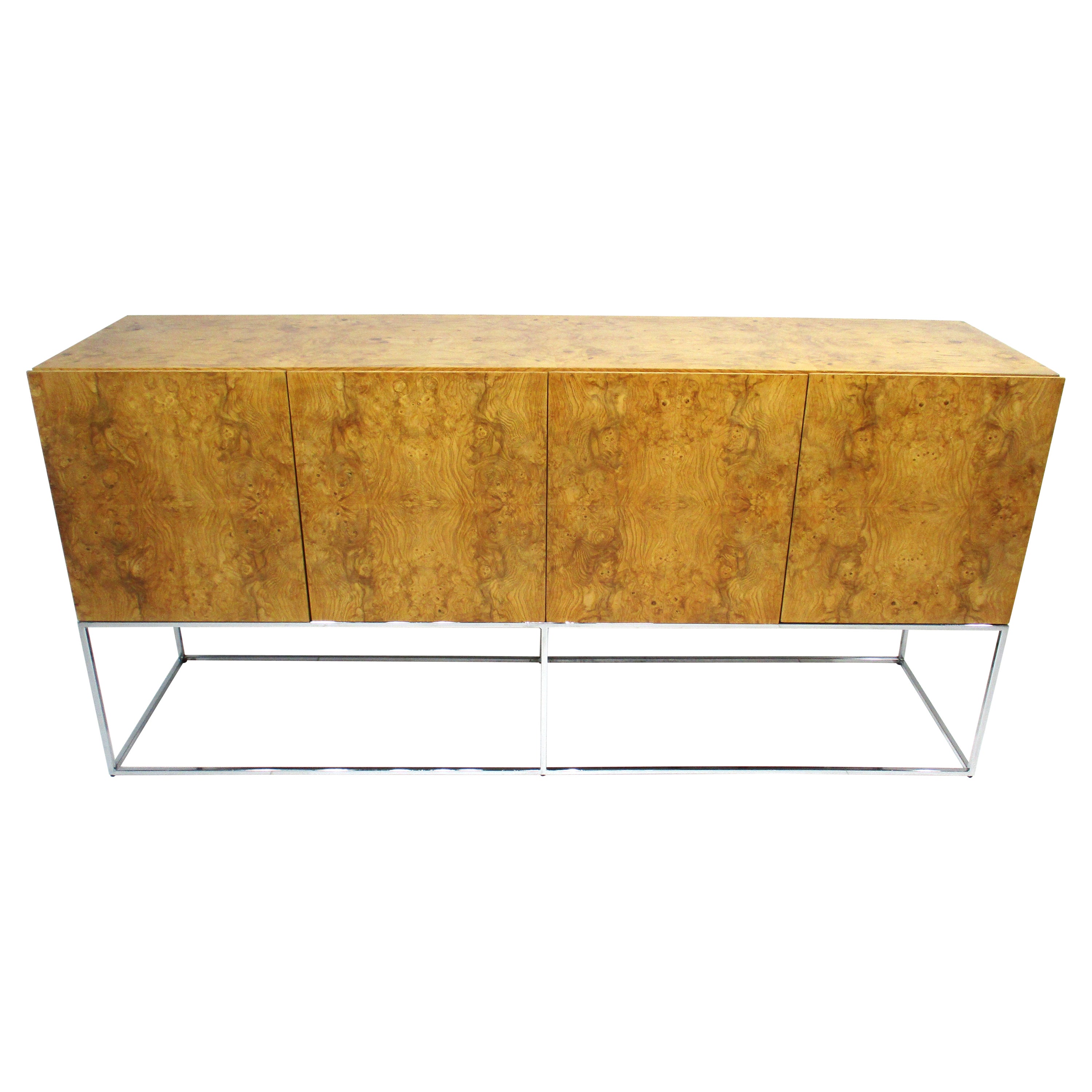 Milo Baughman Olivewood Chrome Credenza or Server by Thayer Coggin For Sale