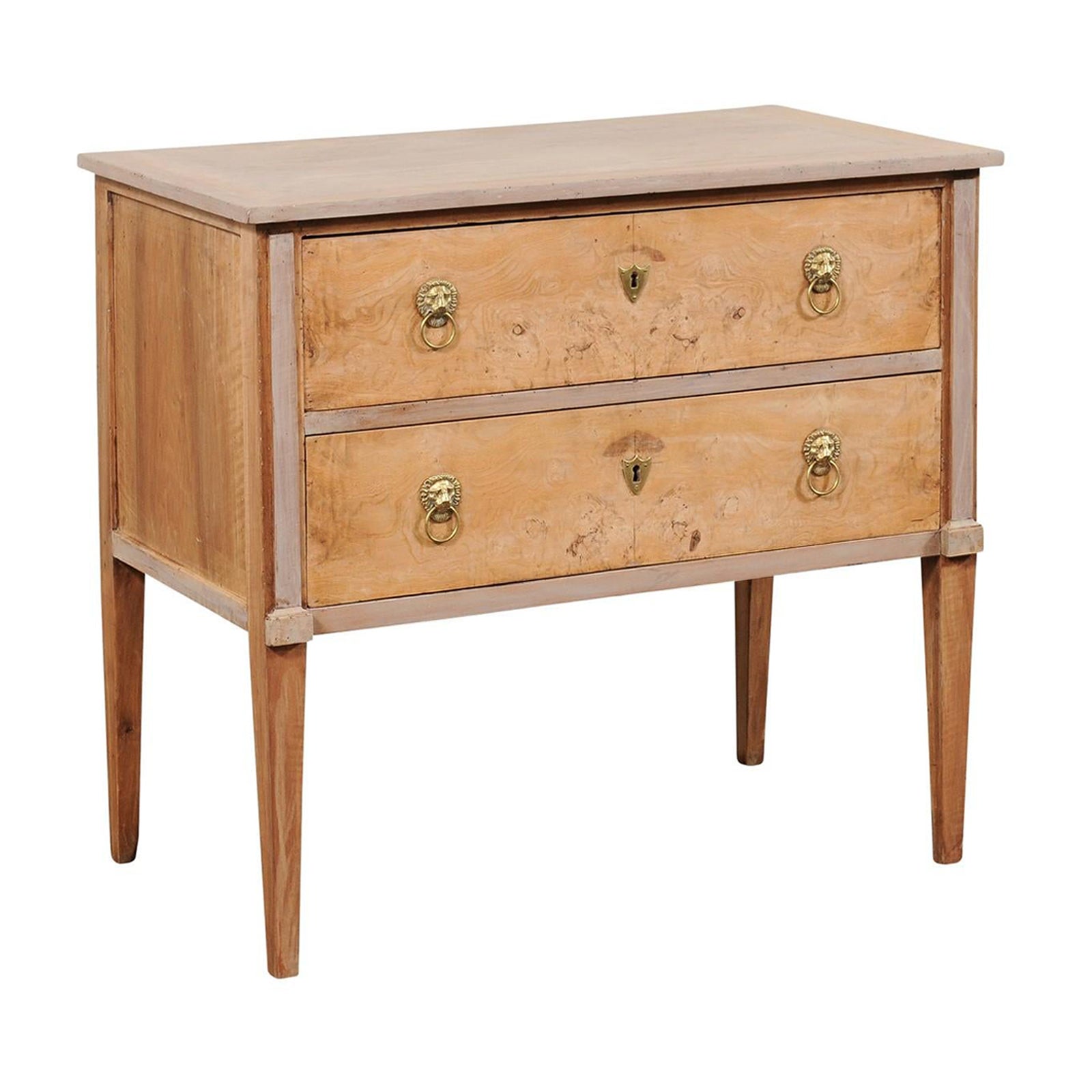Italian 19th C. Raised Two-Drawer Chest w/Brass Lion Head Pulls