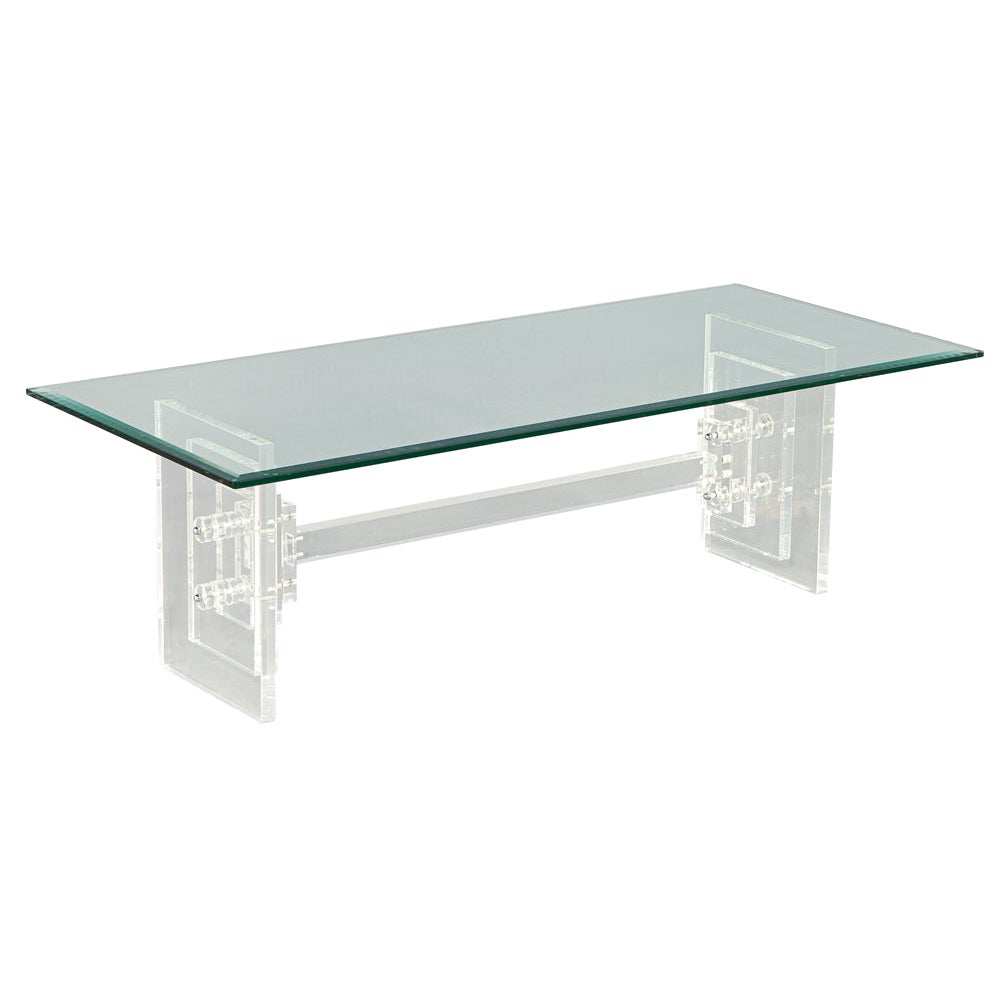 Modern Acrylic Cocktail Table with Geometric Base For Sale