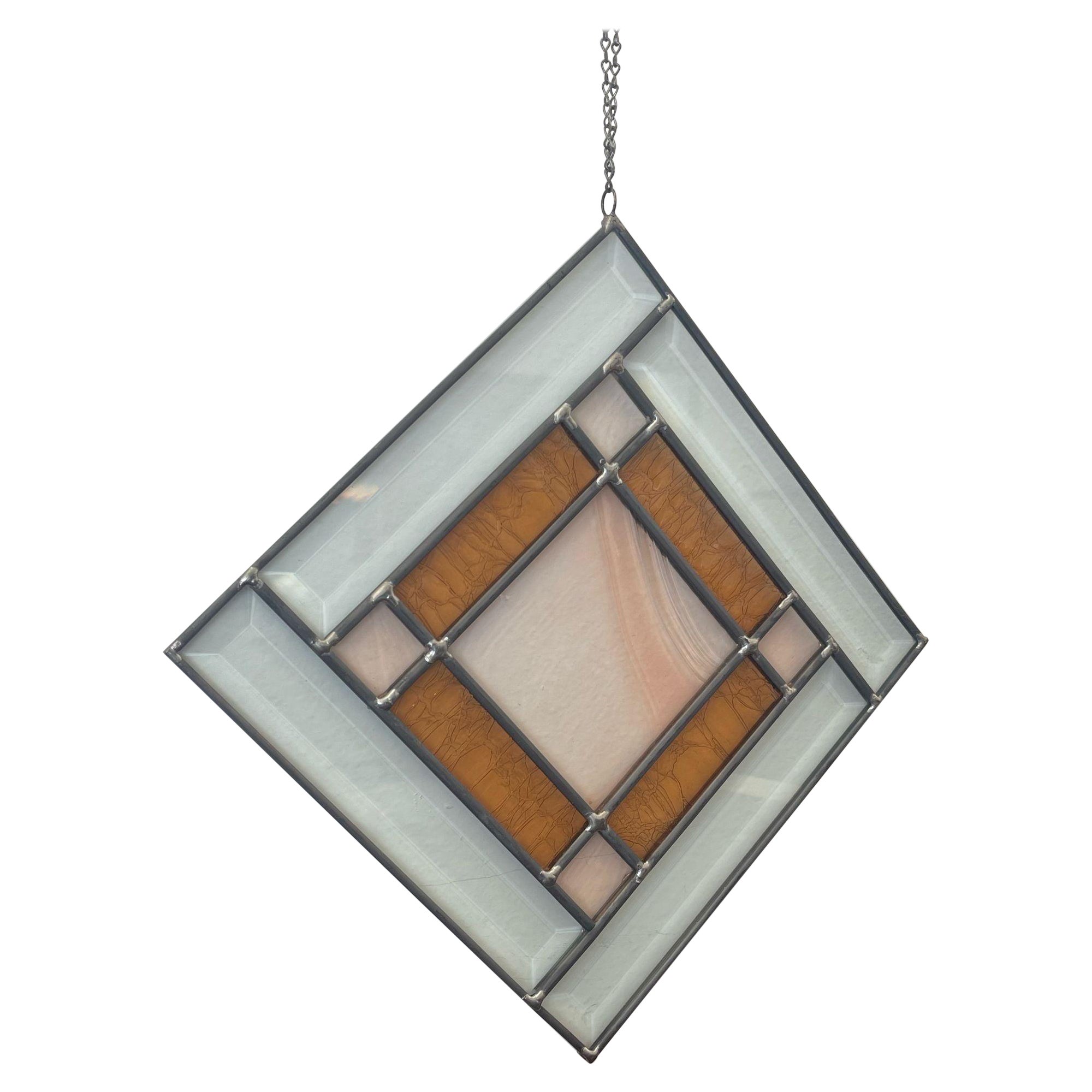 Vintage Orange Toned Stained Glass Wall Decor For Sale