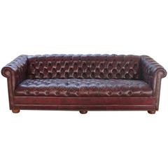 Retro Distressed Burgundy Leather Chesterfield Sofa