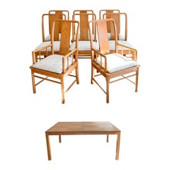 Oak and Olive Burl Dining Table w/ 2 Leaves - 8 Dining Chairs by Thomasville