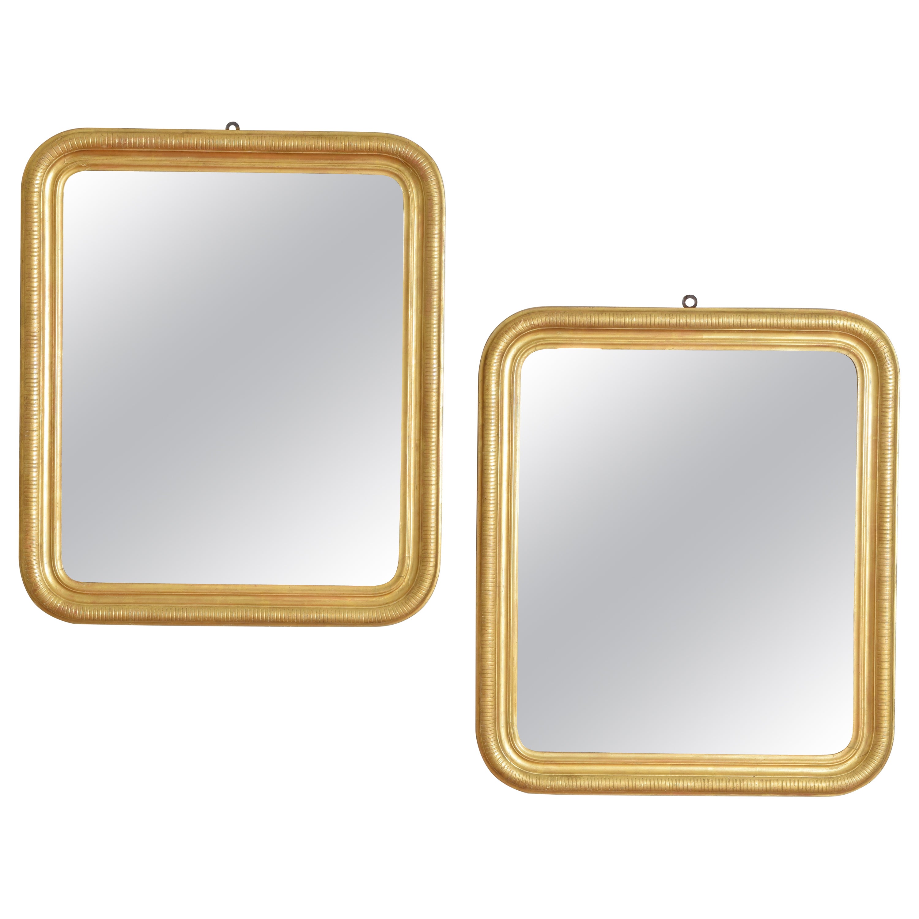 Pair Italian Late Neoclassic Carved Giltwood & Gilt Gesso Mirrors, ca. 1835 For Sale