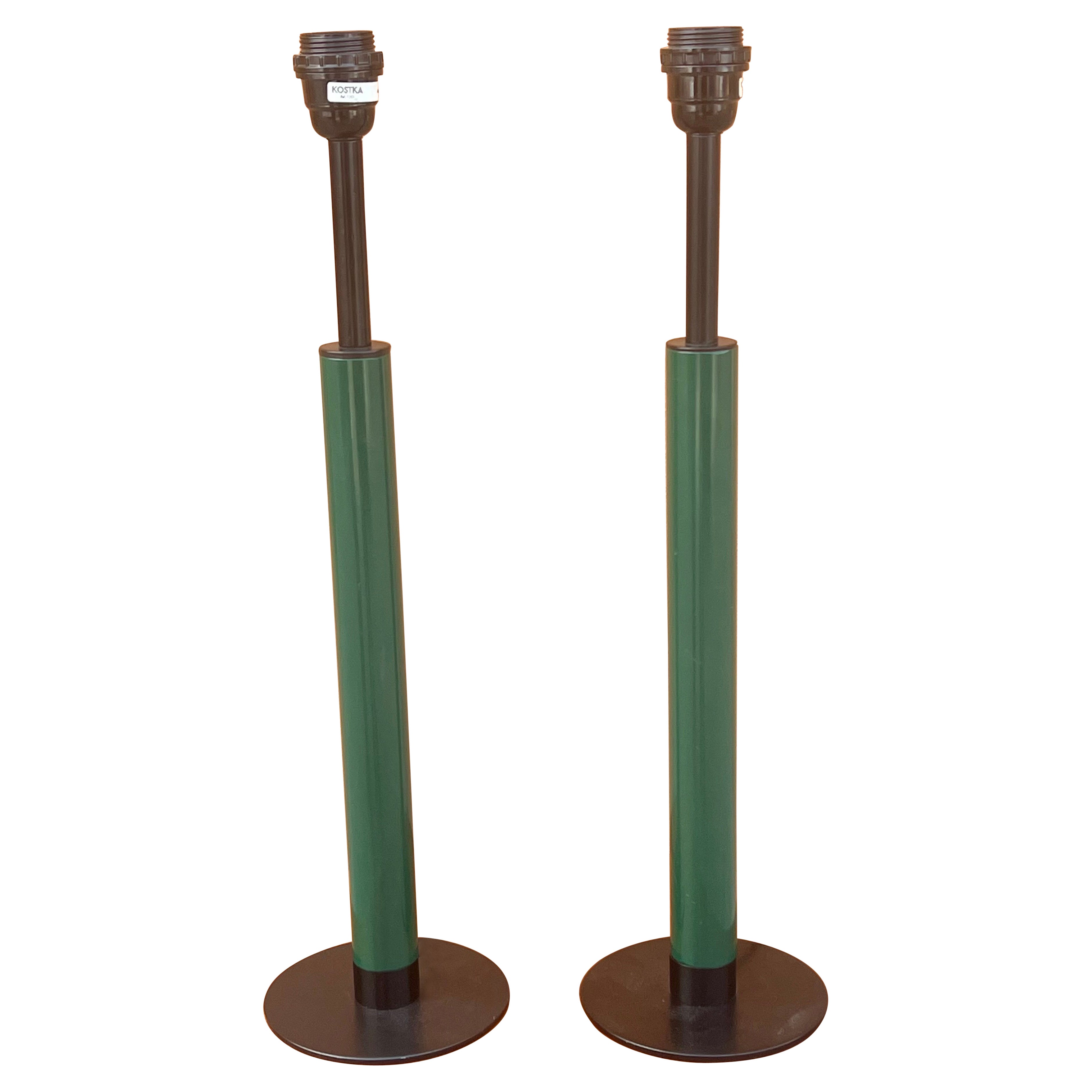 Pair of French Postmodern Table Lamps by Robert Kostka Enameled Forest Green