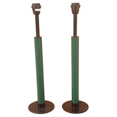 Pair of French Postmodern Table Lamps by Robert Kostka Enameled Forest Green