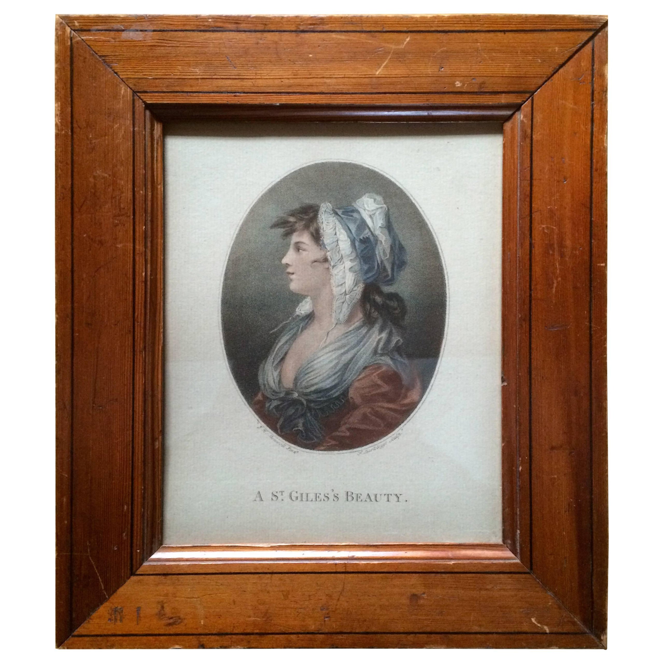 18th Century Portrait Color Engraving, Original Frame, 'A Saint Giles's Beauty' For Sale