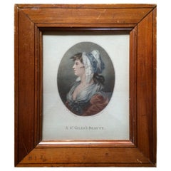 18th Century Portrait Color Engraving, Original Frame, 'A Saint Giles's Beauty'