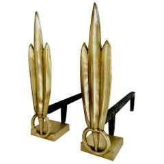 Pair Deco Skyscraper Brass Fireplace Andirons