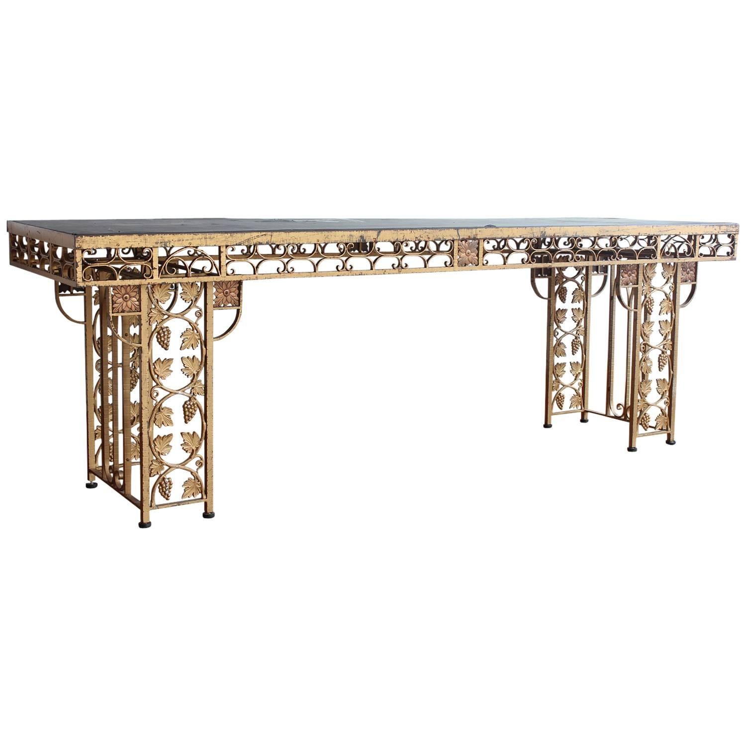 Spectacular French Gilded Wrought Iron Winery Table For Sale