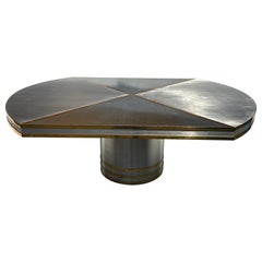 Vintage Stainless Steel and Brass Dining Table 