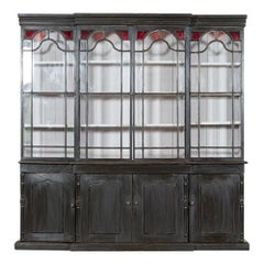 Large 19thC English Ebonised Breakfront Glazed Pine Dresser