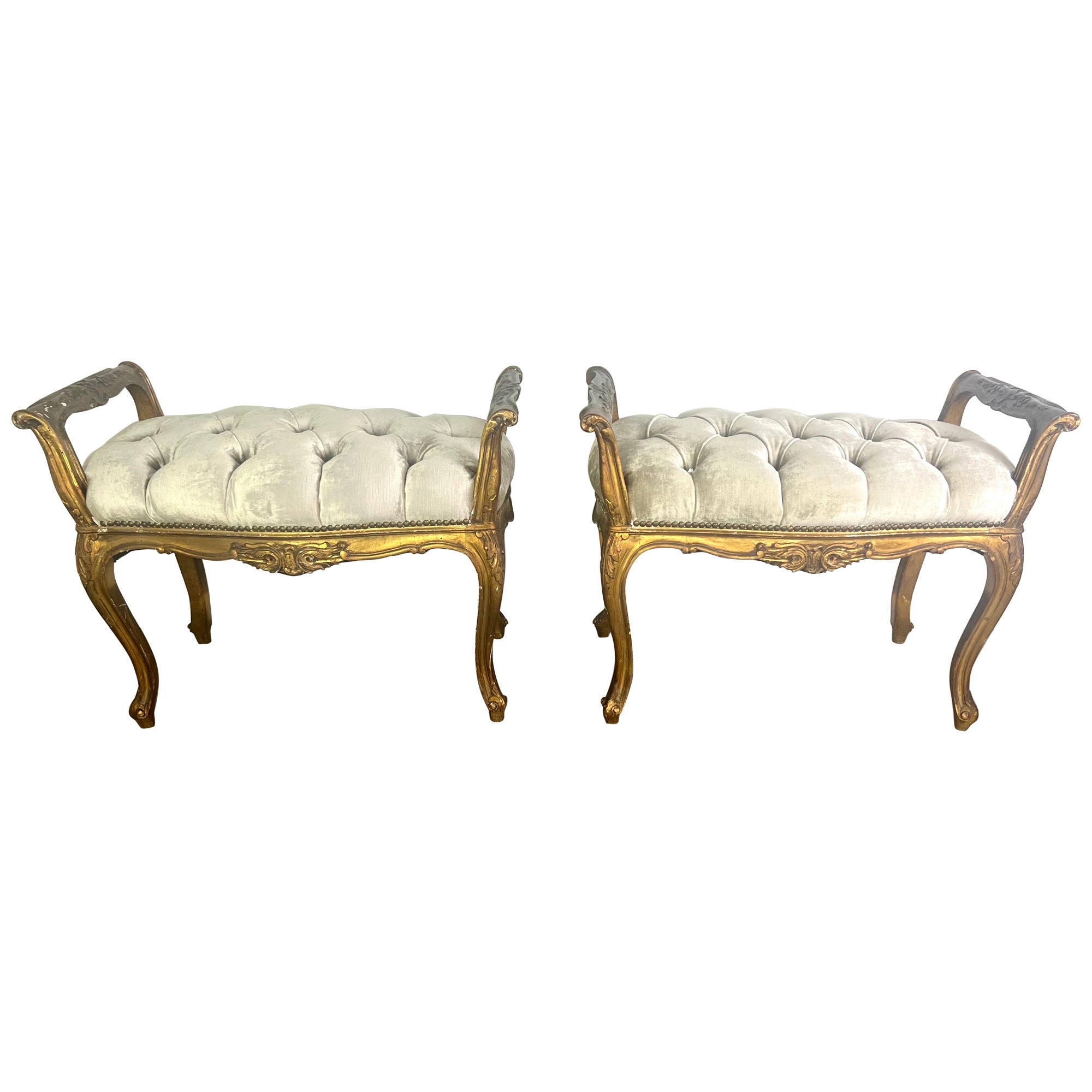 Pair of French Louis XV Style Gilt Wood Benches For Sale