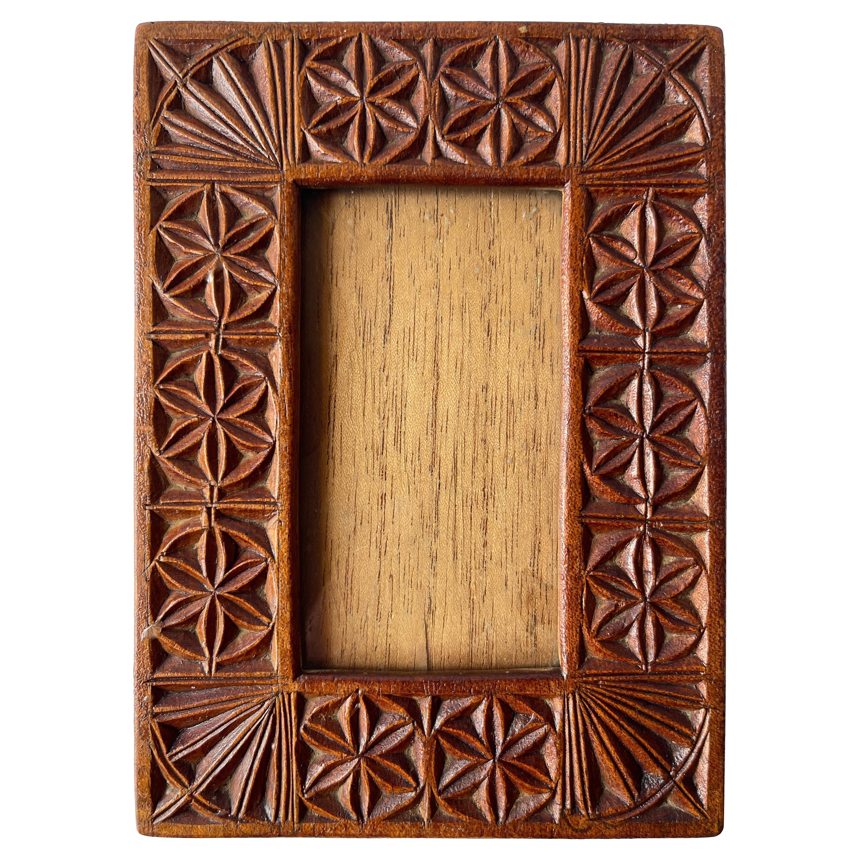 Antique Guatemalan Hand Carved Wood Picture Frame For Sale