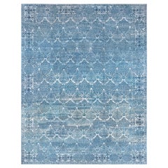 Early 20th Century North Indian Blue Botanic Hand Knotted Wool Rug