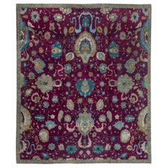Early 20th Century Purple Floral Indian Handmade Wool Rug