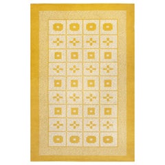 Geometrischer gelber schwedischer Teppich im Vintage-Stil mit Wendefunktion
