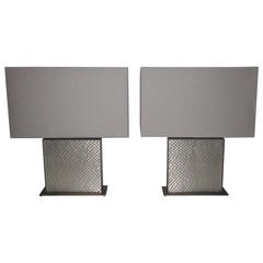 Pair of Table Lamps with Textured Metal Base, Belgium, Contemporary