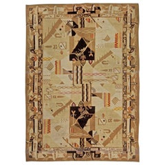 Antique Abstract Indian Agra Handmade Wool Rug