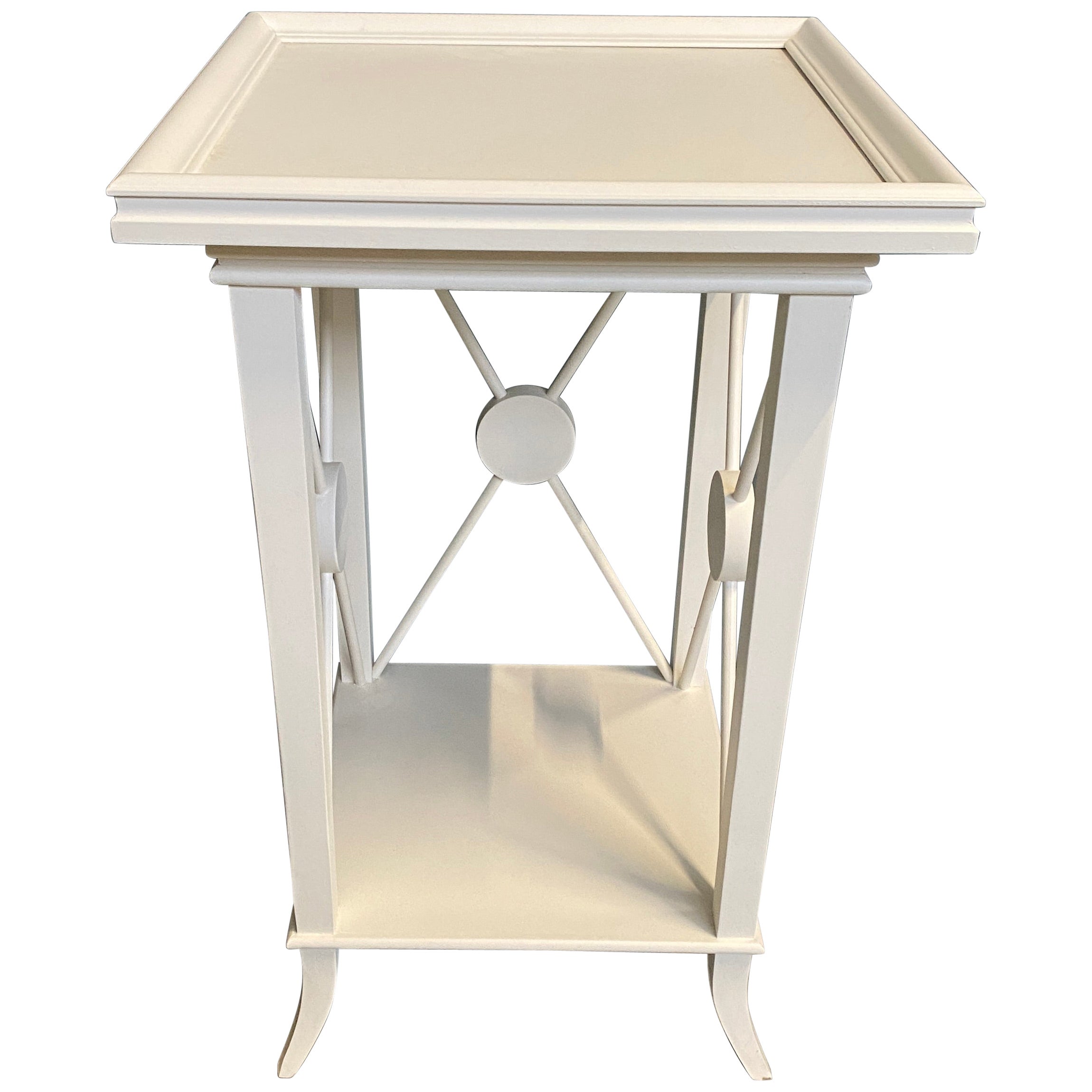 Italian Contemporary  White Lacquered Wood Side Table with Wood Finishes For Sale