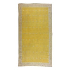 Vintage Midcentury Yellow Indian Dhurrie Flat-Woven Rug