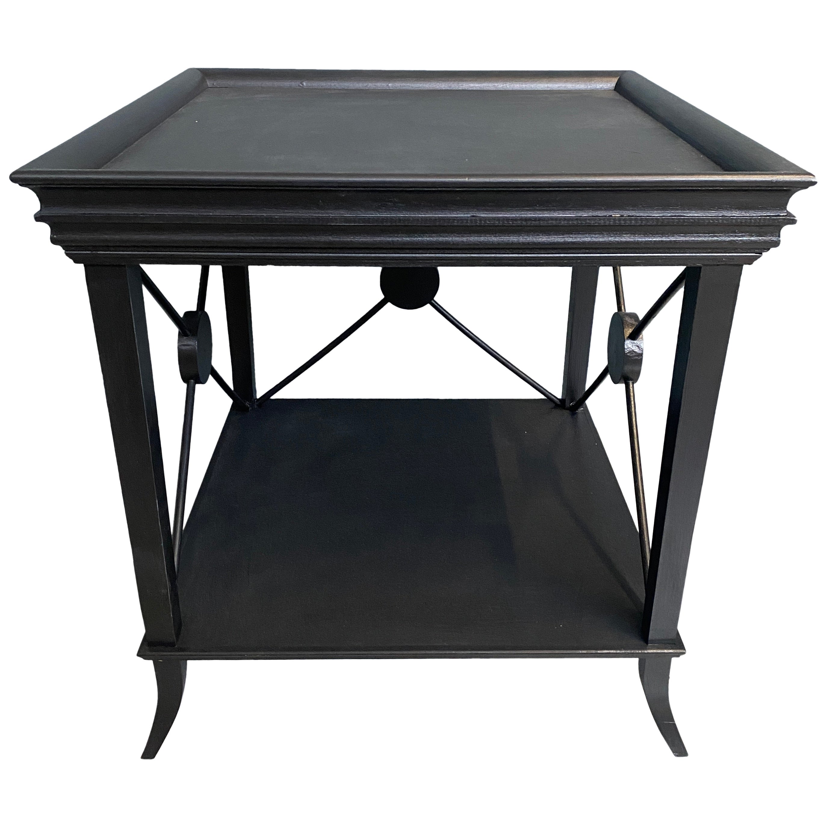 Italian Contemporary  Black Lacquered Wood Side Table with Wood Finishes