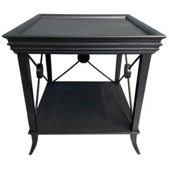 Italian Contemporary  Black Lacquered Wood Side Table with Wood Finishes