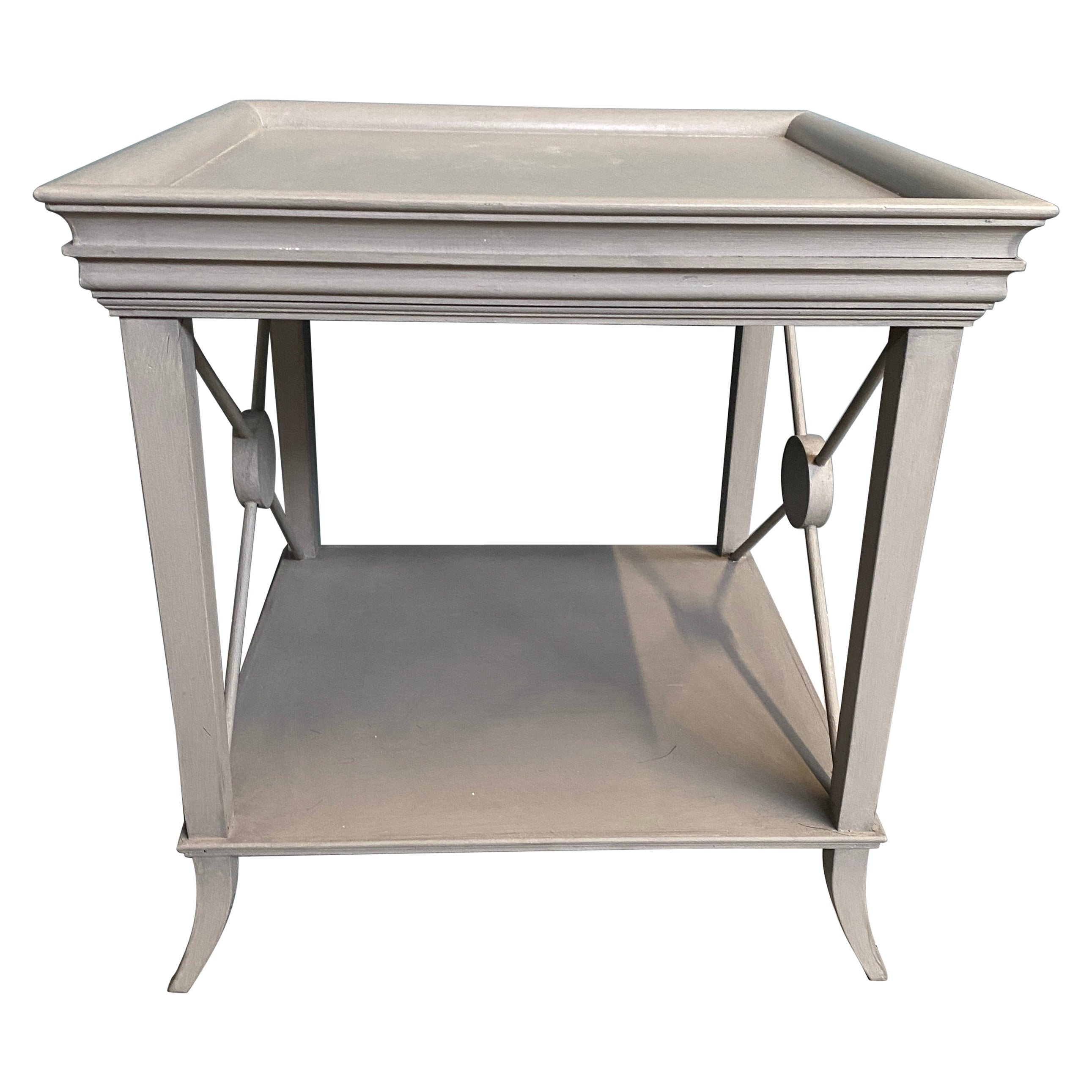 Italian Contemporary  Grey Lacquered Wood Side Table with Wood Finishes