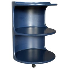 Used  1980s coffee table-storage table Italian manufacture, in petrol blue fibreglass