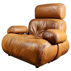 Oversized Lounge Chair Tan Cognac Leather Cuddle Bubble Shaped Armchair Vintage