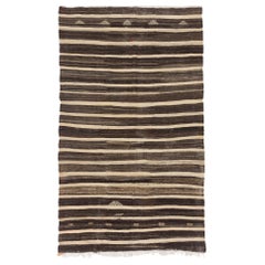 6.8x11.2 Ft Handwoven Vintage Nomadic Striped Kilim Rug in Cream and Brown Wool (tapis nomade à rayures, tissé à la main, en laine crème et marron)