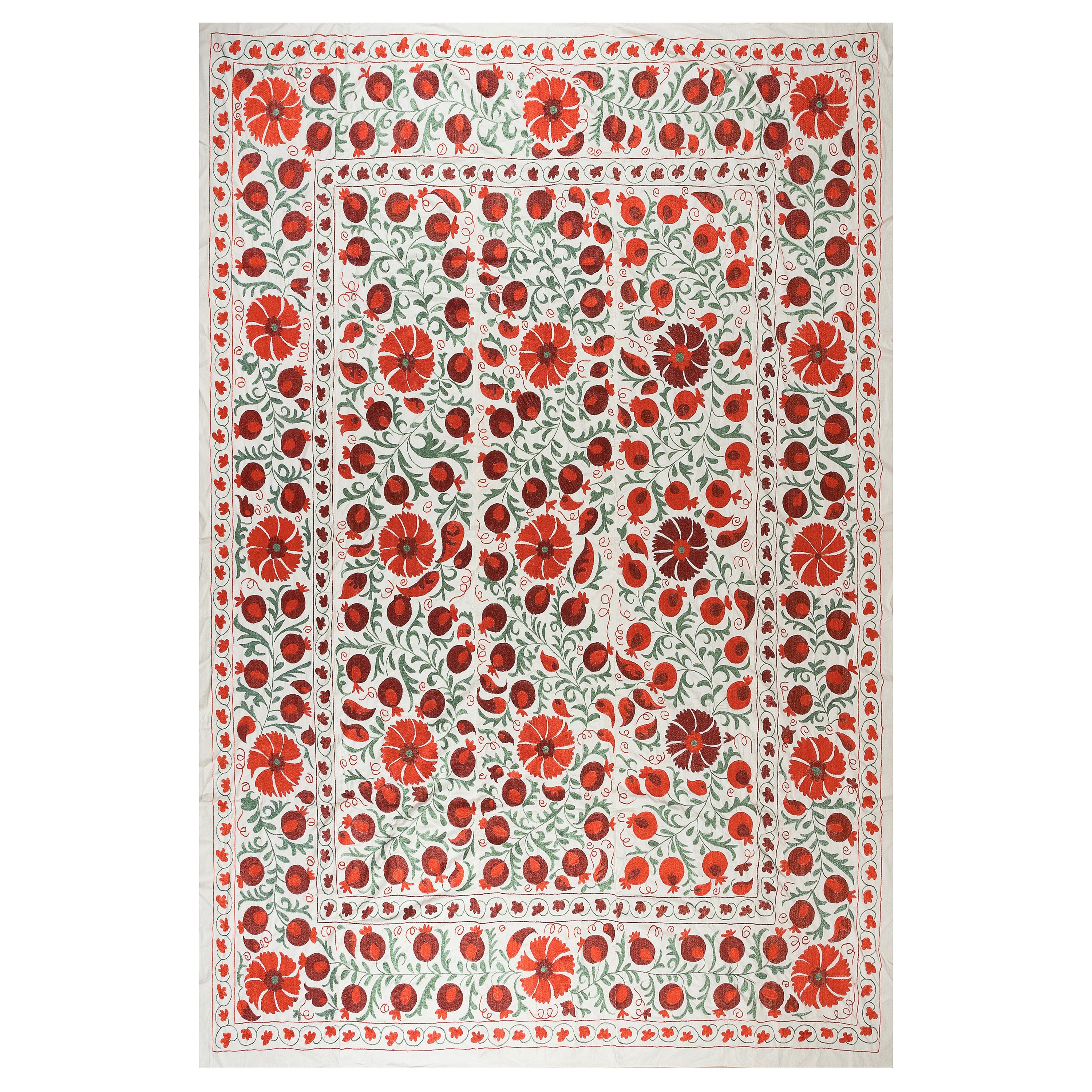 8x9.9 Ft Modernity Bedspread, Silk Embroidery Wall Hanging, Uzbek Suzani Table Nappe