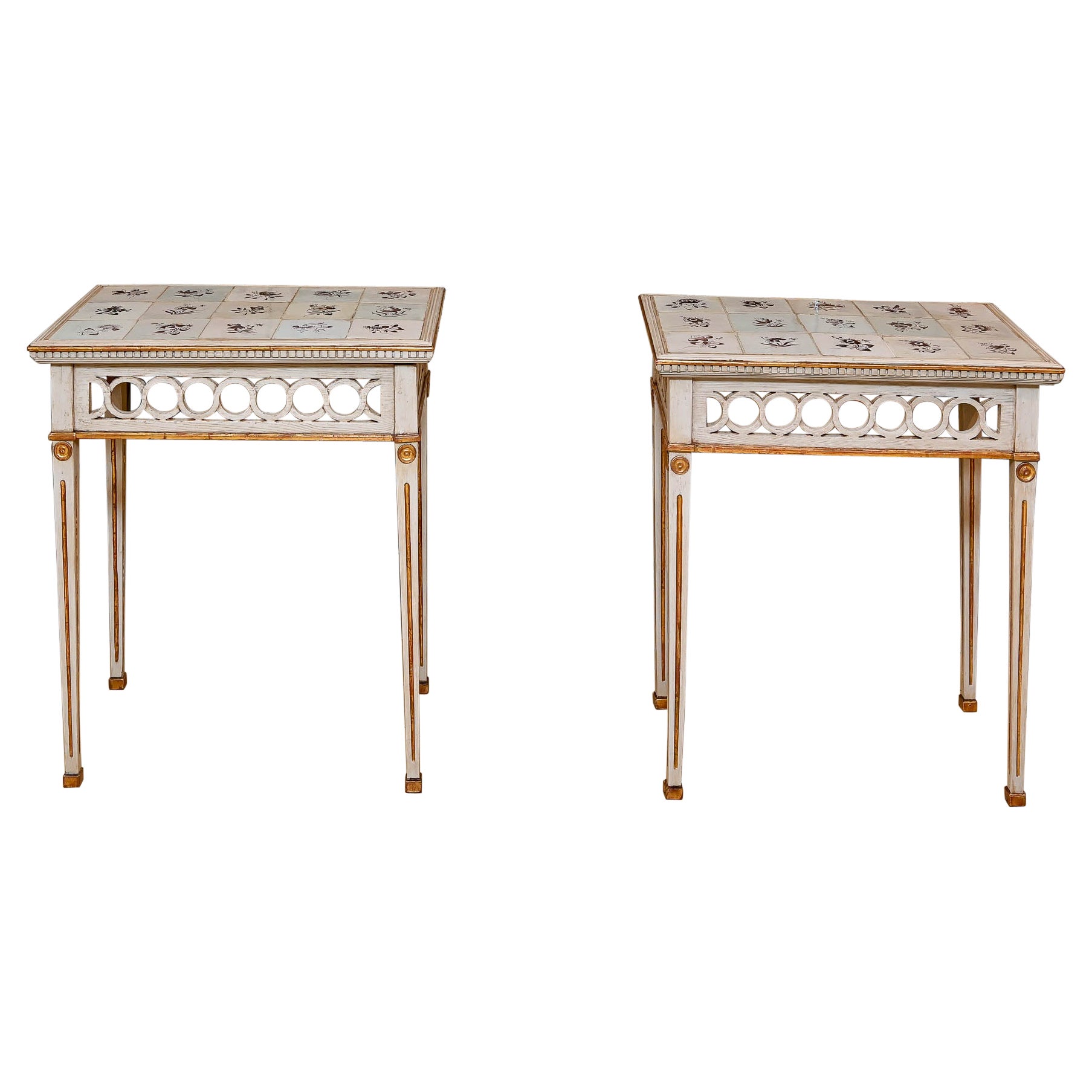 18th Century Pair of Console Tables With Manganese-coloured Tiles North German For Sale