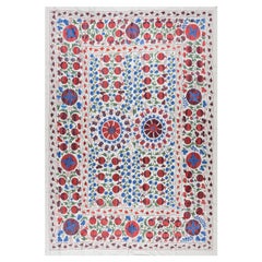 6.3x8.3 Ft Soie brodée grand couvre-lit, Suzani Wall Hanging, Modern Throw