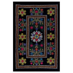4.6x6.8 Ft Silk Embroidery Wall Hanging, Black Retro Throw, Floral Tablecloth