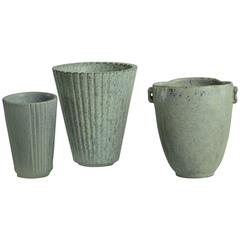 Three Vases with Pale Blue Glaze by Arne Bang