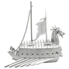 Vintage Asian Silver Warship / Tutle Ship Ornament