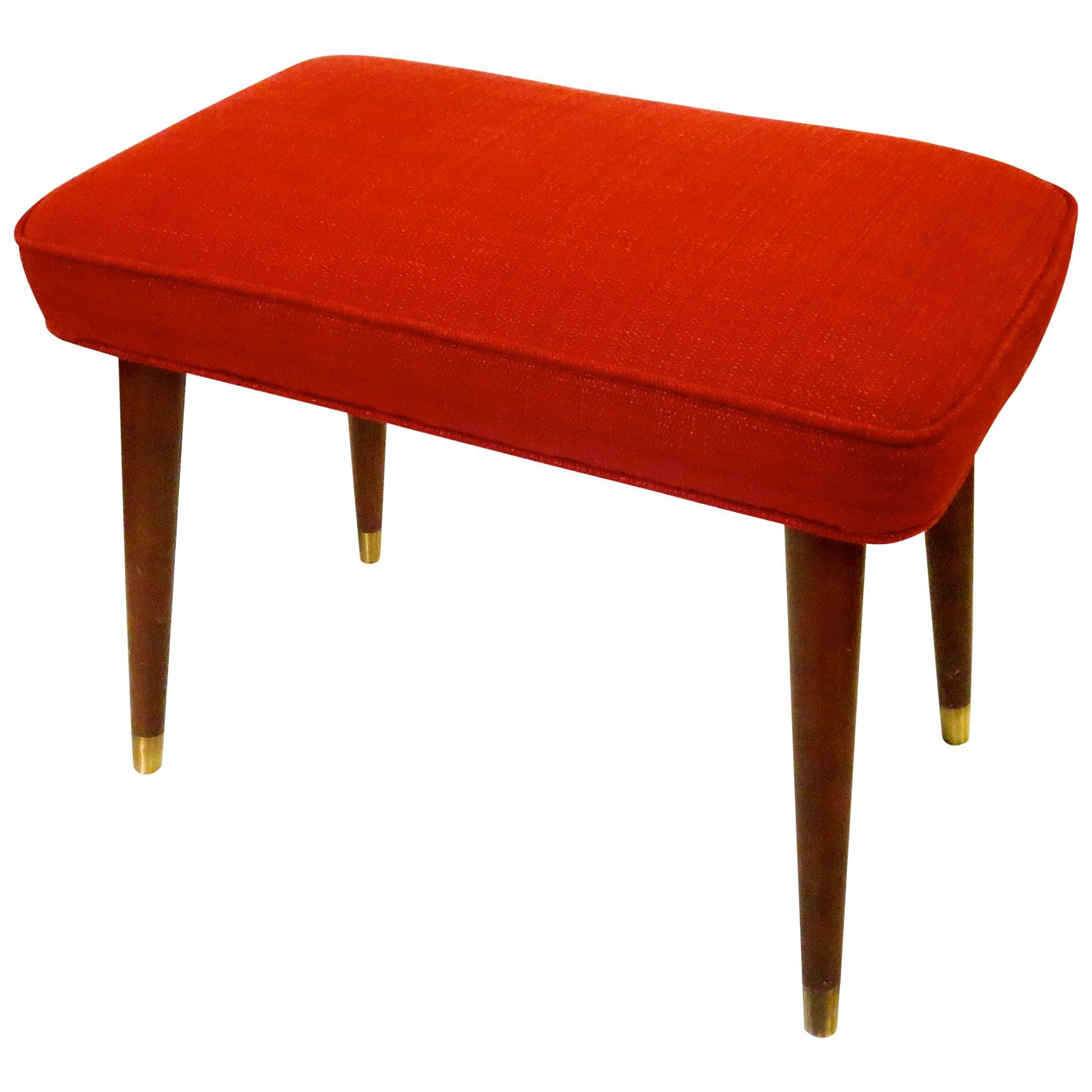 1950s Atomic Age American Modern Ottoman Footstool Upholstered in Red