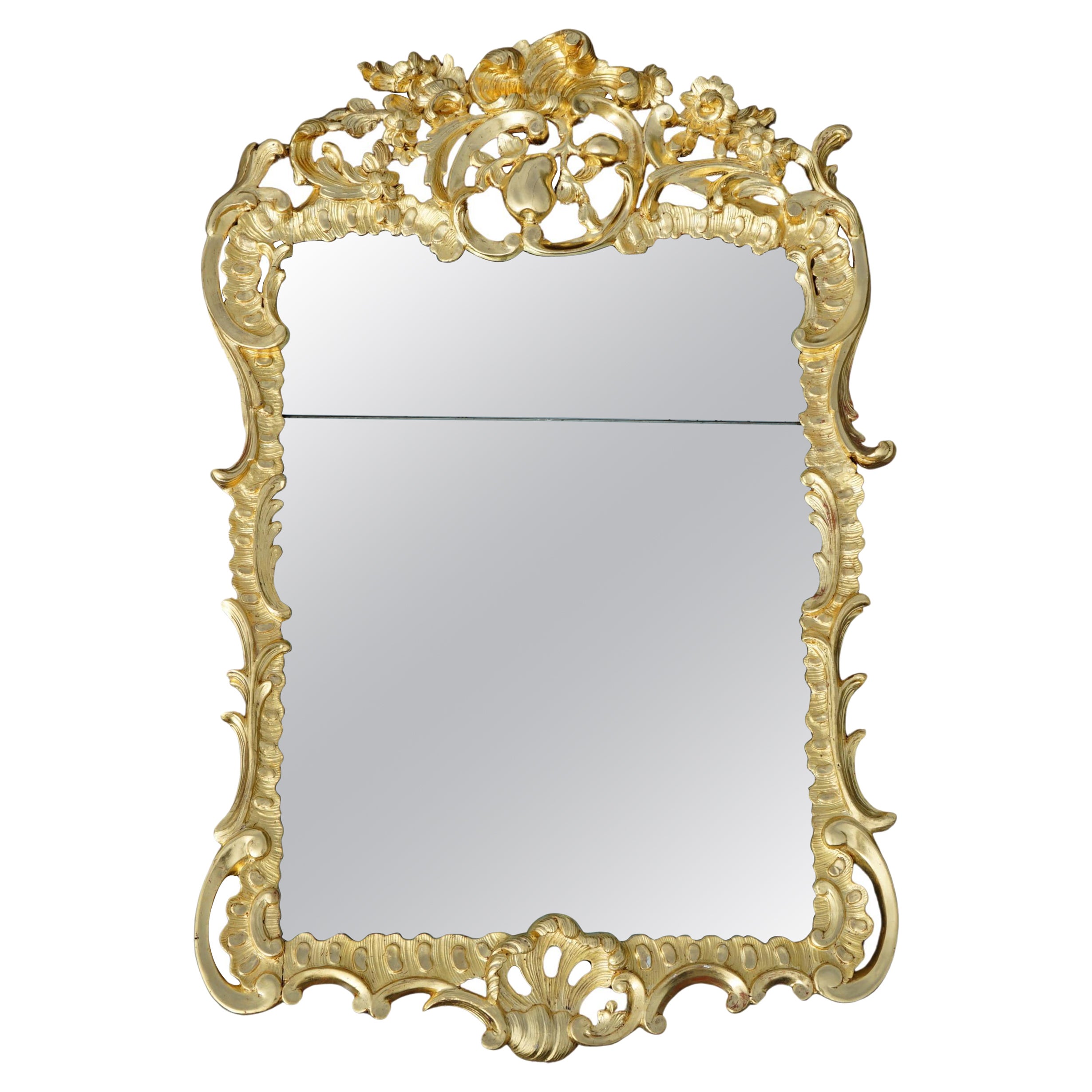 EXQUISITE FRENCH ANTIQUE LOUIS XV PERIOD 1770 GOLD GILT MiRROR WITH FOXED PLATE For Sale