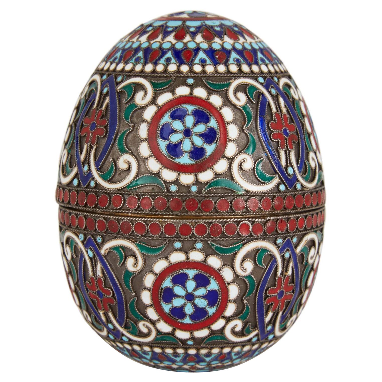 Russian Cloisonné Enamel and Silver Gilt Egg