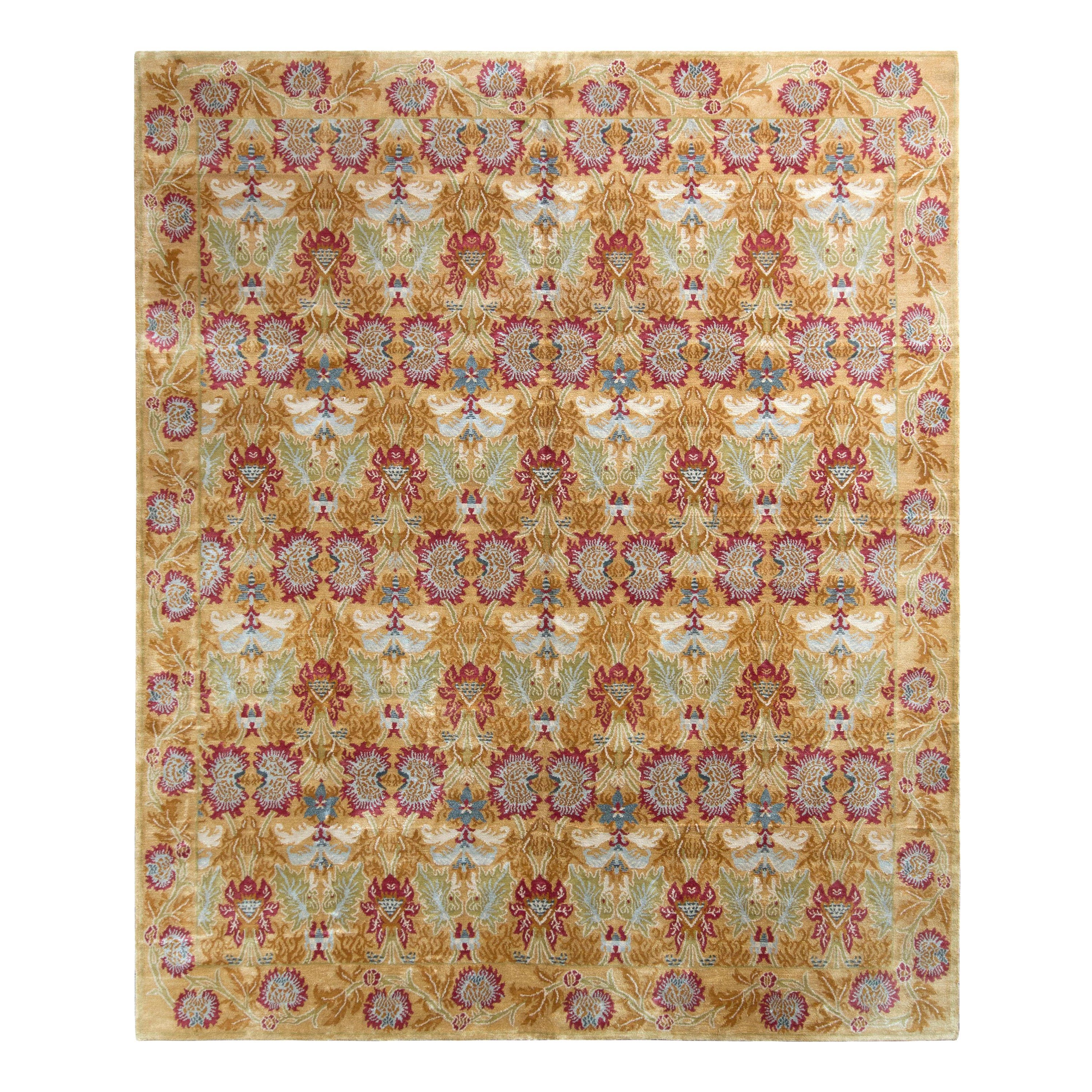 Rug & Kilim's Teppich im europäischen Stil mit goldenem und rotem Blumenmuster im Angebot