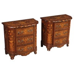 Used Pair 20th Century Inlaid Wood Dutch Bedside Tables, 1960s