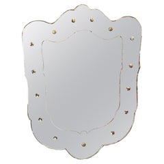 Italian Art Deco shield-shaped wall mirror with round decorations, 1940s