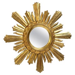 Vintage Beautiful Starburst Sunburst Gilded Wood Mirror Italy, circa 1930s