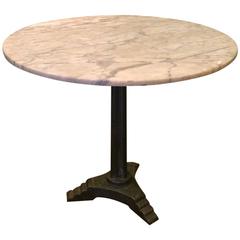 Vintage French Marble Art Deco Pedestal Bistro Café Table
